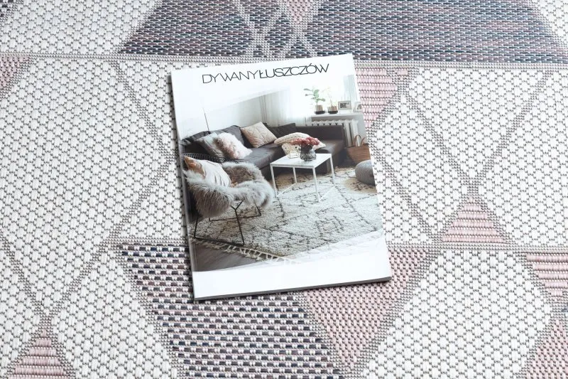Teppich SISAL SION Geometrisch, Dreiecke 3006 flach gewebt ecru / rosa