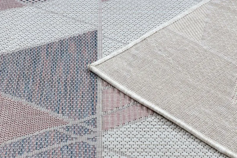 Teppich SISAL SION Geometrisch, Dreiecke 3006 flach gewebt ecru / rosa