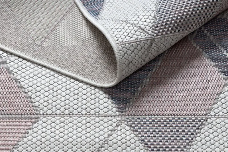Teppich SISAL SION Geometrisch, Dreiecke 3006 flach gewebt ecru / rosa