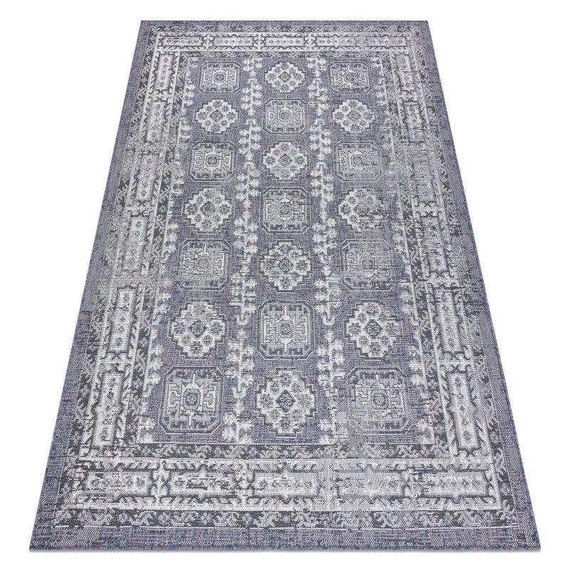 Teppich SISAL SION Rahmen, Ornament, vintage 2832 flach gewebt blau / rosa / ecru