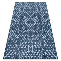 Teppich SISAL SION Geometrisch, Diamanten flach gewebt dunkelblau / ecru