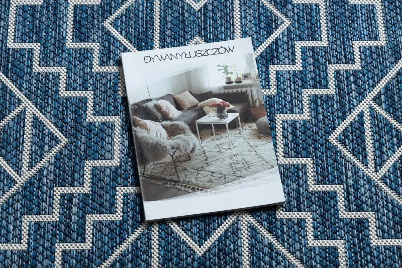 Teppich SISAL SION Geometrisch, Diamanten 21778 flach gewebt dunkelblau / ecru