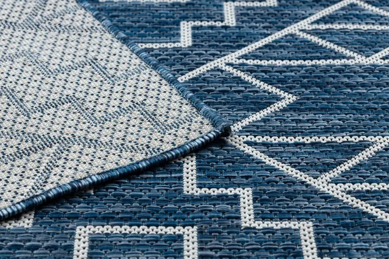 Teppich SISAL SION Geometrisch, Diamanten 21778 flach gewebt dunkelblau / ecru