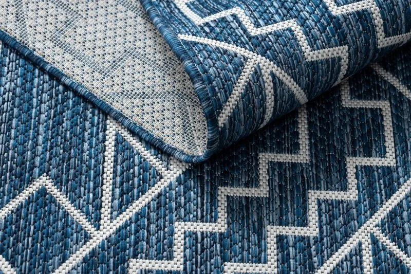 Teppich SISAL SION Geometrisch, Diamanten 21778 flach gewebt dunkelblau / ecru