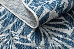 Teppich SISAL SION Blätter 22151 flach gewebt ecru / dunkelblau 