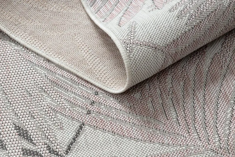 Teppich, Läufer SISAL SION Palmenblätter, tropisch 2837 flach gewebt ecru / rosa