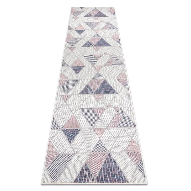 Teppich, Läufer SISAL SION Geometrisch, Dreiecke 3006 flach gewebt ecru / rosa