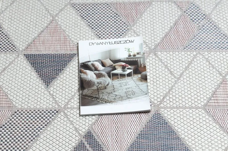Teppich, Läufer SISAL SION Geometrisch, Dreiecke 3006 flach gewebt ecru / rosa