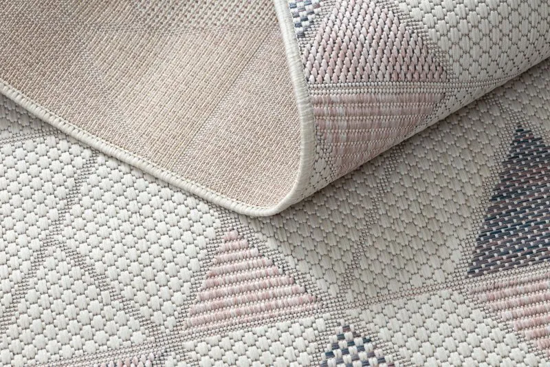 Teppich, Läufer SISAL SION Geometrisch, Dreiecke 3006 flach gewebt ecru / rosa