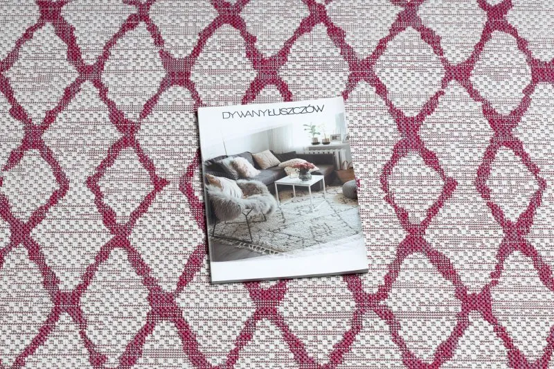Teppich SISAL SION Gitter 22129 flach gewebt ecru / fuchsie