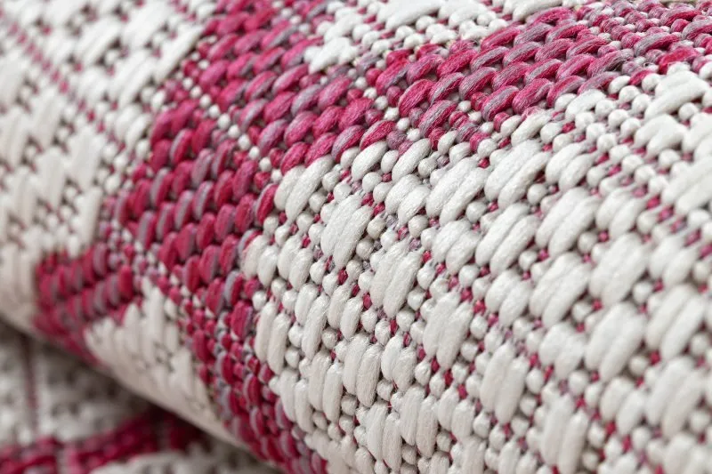 Teppich SISAL SION Gitter 22129 flach gewebt ecru / fuchsie