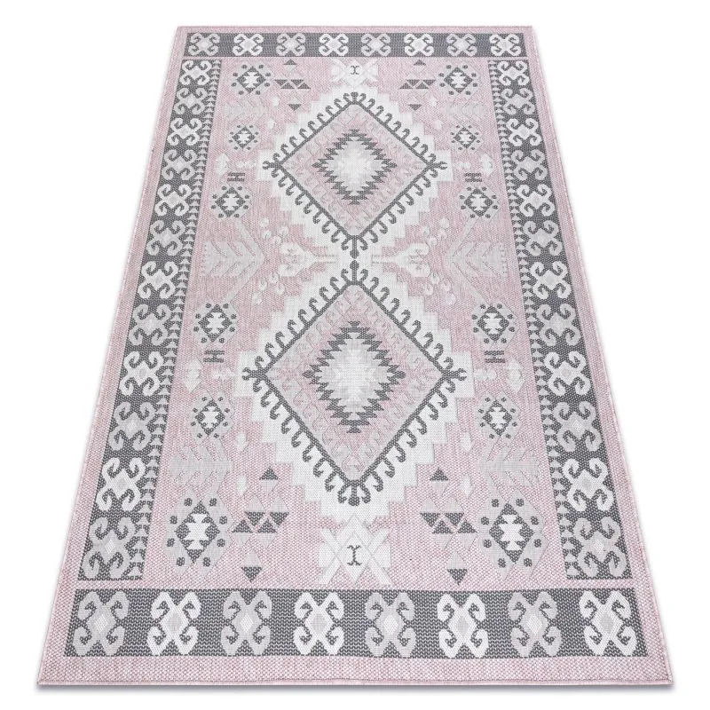 Teppich SISAL SION aztekisch 3007 flach gewebt rosa / ecru