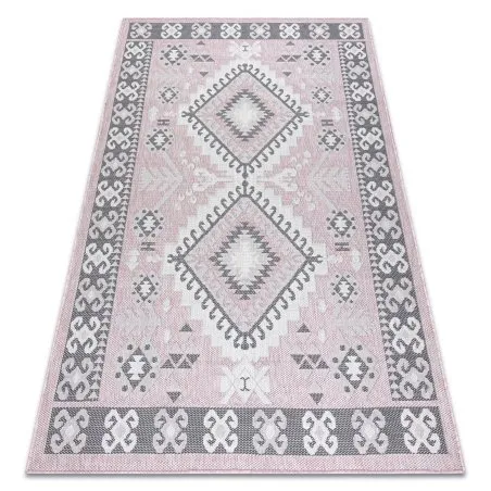 Teppich SISAL SION aztekisch 3007 flach gewebt rosa / ecru