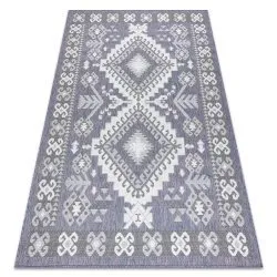 Teppich SISAL SION aztekisch flach gewebt blau / rosa / ecru