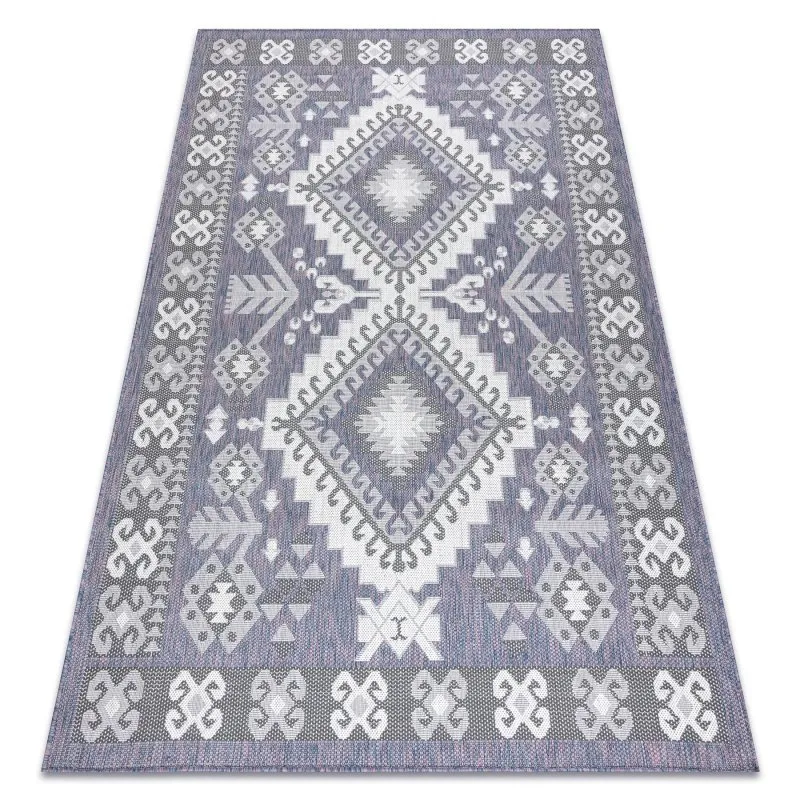 Teppich SISAL SION aztekisch 3007 flach gewebt blau / rosa / ecru