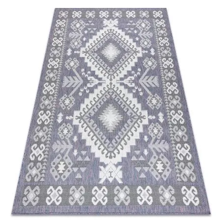 Teppich SISAL SION aztekisch 3007 flach gewebt blau / rosa / ecru