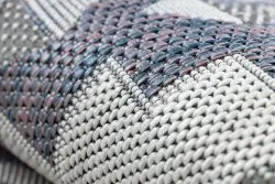 Teppich SISAL SION aztekisch 3007 flach gewebt blau / rosa / ecru