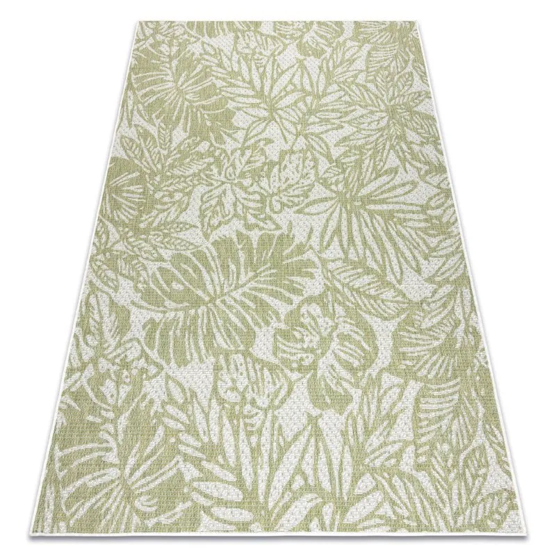 Teppich SISAL SION Blätter, tropisch 22128 flach gewebt ecru / grün