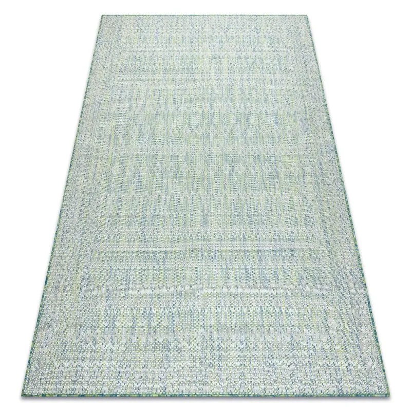 Teppich SISAL SION aztekisch 22184 Diamanten flach gewebt grün / blau / ecru