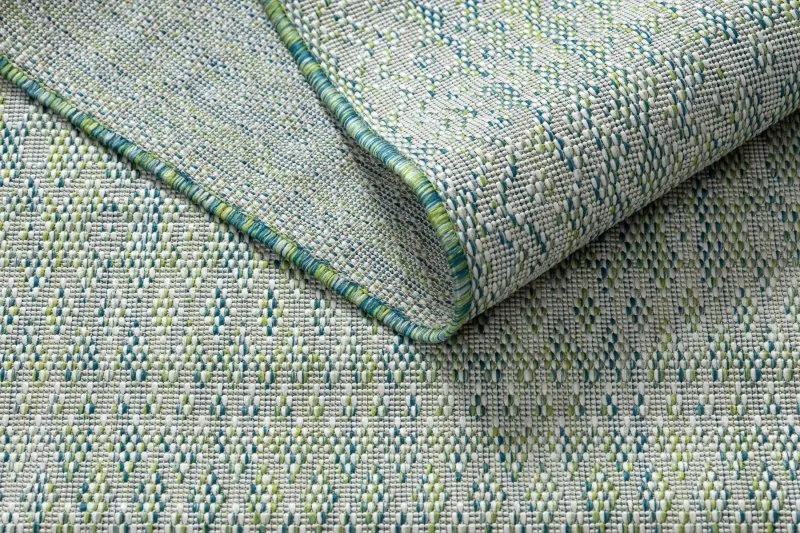 Teppich SISAL SION aztekisch 22184 Diamanten flach gewebt grün / blau / ecru