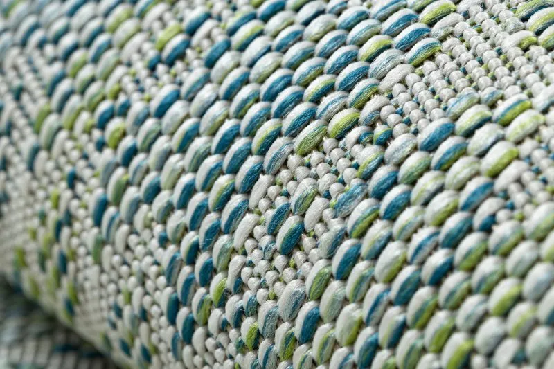 Teppich SISAL SION aztekisch 22184 Diamanten flach gewebt grün / blau / ecru
