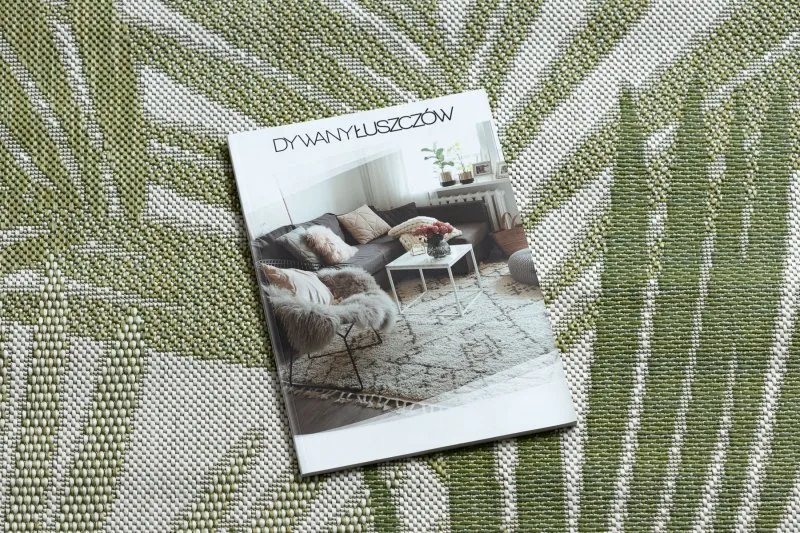 Teppich SISAL SION Palmenblätter, tropisch 2837 flach gewebt ecru / grün