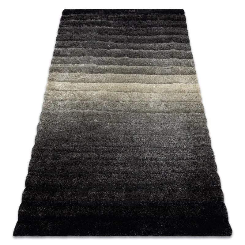 Modern Teppich FLIM 007-B6 shaggy, Streifen - Strukturell grau