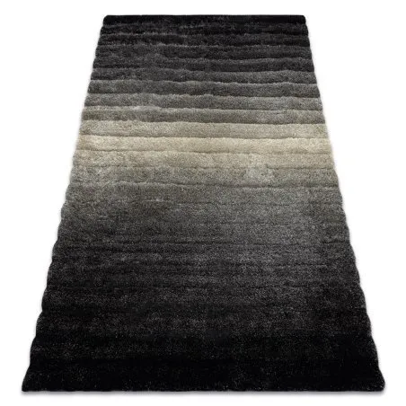 Modern Teppich FLIM 007-B6 shaggy, Streifen - Strukturell grau