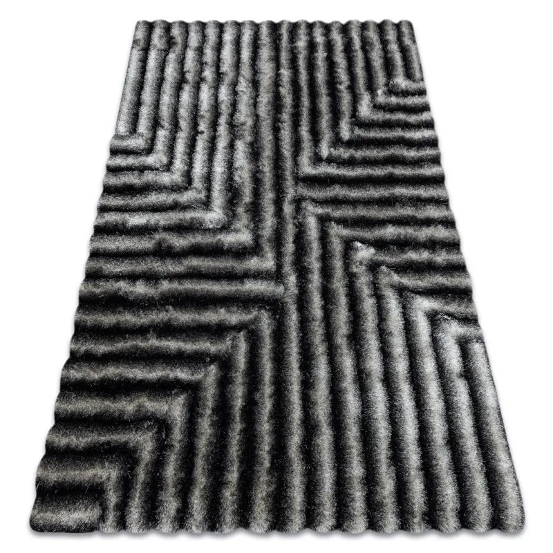 Modern Teppich FLIM 010-B3 shaggy, Labirynth - Strukturell schwarz / grau