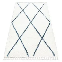 Teppich UNION Gitter sahne / blau Franse berber marokkanisch shaggy zottig