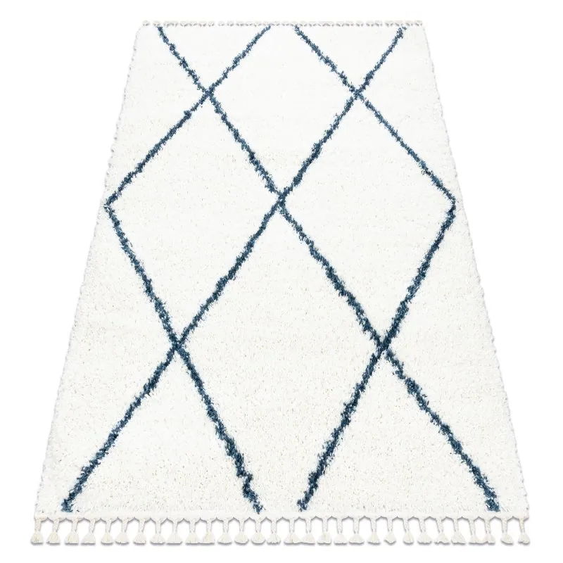 Teppich UNION 3683 Gitter sahne / blau Franse berber marokkanisch shaggy zottig