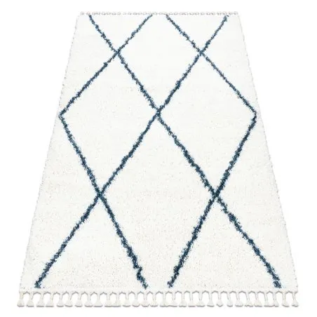 Teppich UNION 3683 Gitter sahne / blau Franse berber marokkanisch shaggy zottig