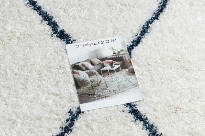 Teppich UNION 3683 Gitter sahne / blau Franse berber marokkanisch shaggy zottig