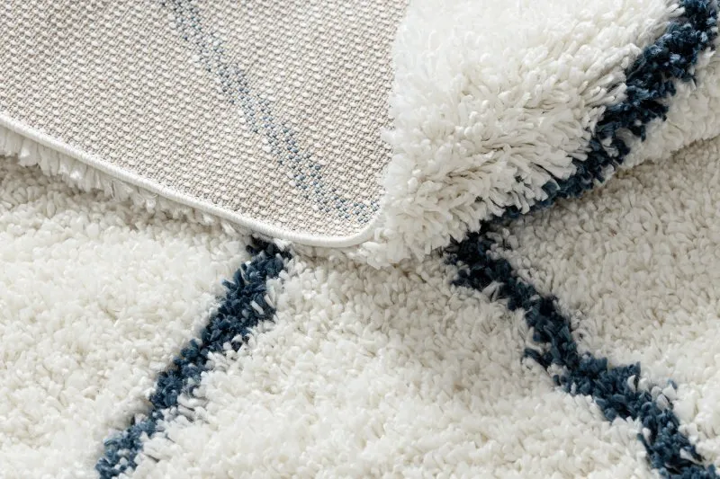 Teppich UNION 3683 Gitter sahne / blau Franse berber marokkanisch shaggy zottig