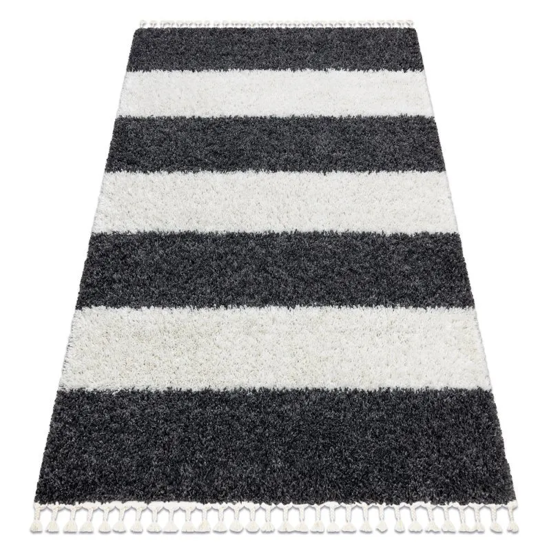 Teppich UNION 4079 Streifen grau / sahne Franse berber marokkanisch shaggy zottig