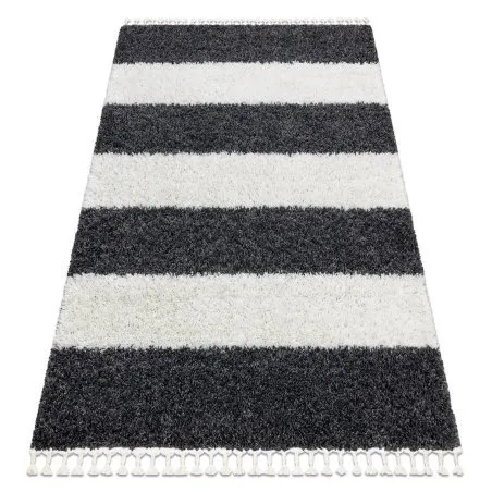 Teppich UNION 4079 Streifen grau / sahne Franse berber marokkanisch shaggy zottig