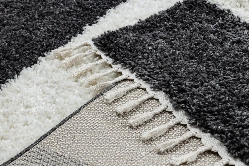 Teppich UNION 4079 Streifen grau / sahne Franse berber marokkanisch shaggy zottig