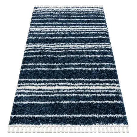 Teppich UNION 4080 Streifen blau / sahne Franse berber marokkanisch shaggy zottig