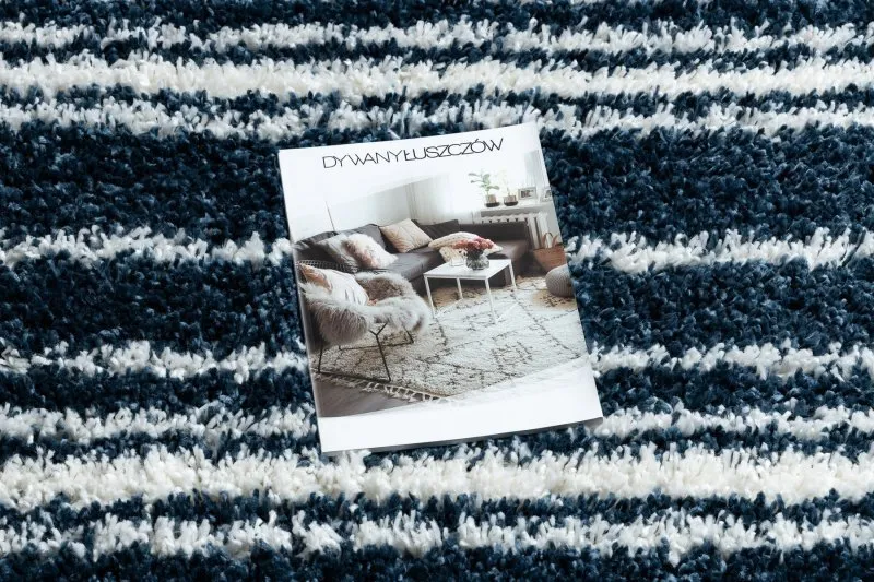 Teppich UNION 4080 Streifen blau / sahne Franse berber marokkanisch shaggy zottig
