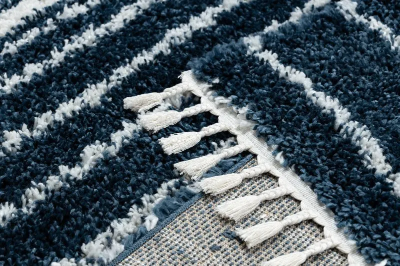 Teppich UNION 4080 Streifen blau / sahne Franse berber marokkanisch shaggy zottig