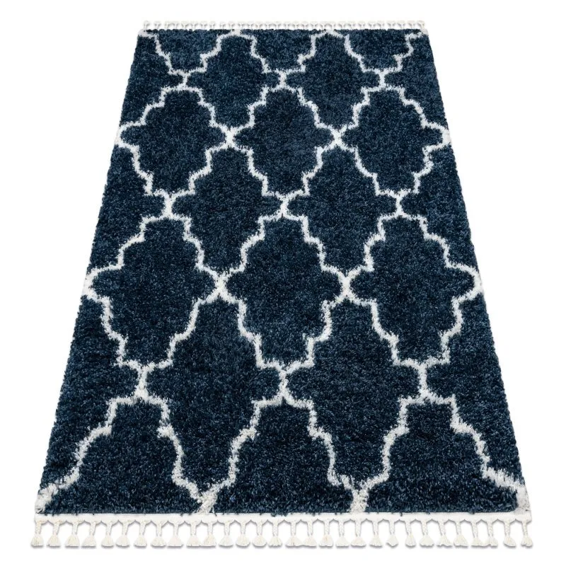 Teppich UNION 3488 Marokkanisches Spalier blau / sahne Franse berber marokkanisch shaggy zottig
