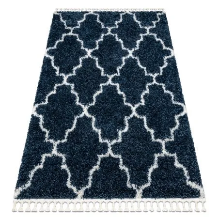 Teppich UNION 3488 Marokkanisches Spalier blau / sahne Franse berber marokkanisch shaggy zottig