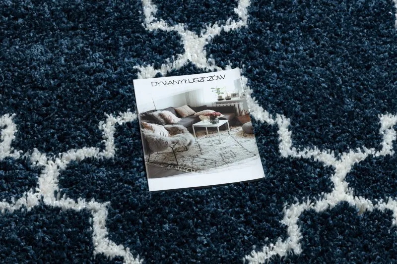 Teppich UNION 3488 Marokkanisches Spalier blau / sahne Franse berber marokkanisch shaggy zottig