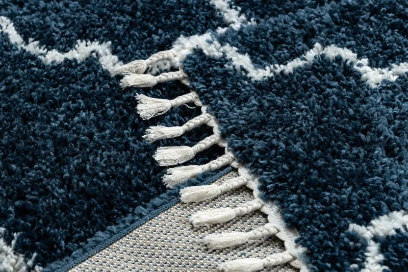Teppich UNION 3488 Marokkanisches Spalier blau / sahne Franse berber marokkanisch shaggy zottig