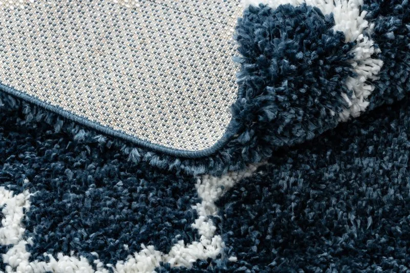 Teppich UNION 3488 Marokkanisches Spalier blau / sahne Franse berber marokkanisch shaggy zottig