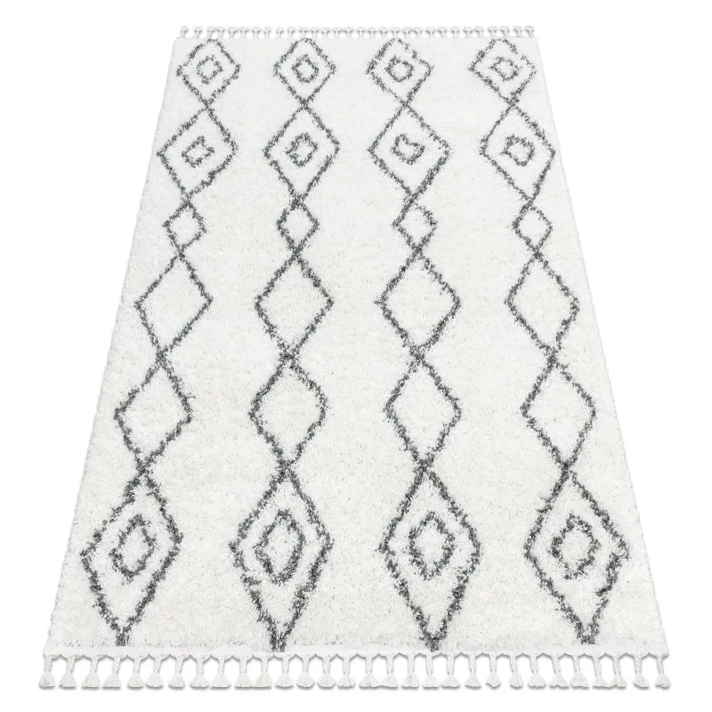 Teppich UNION 3374 Diamanten, Kette sahne / grau Franse berber marokkanisch shaggy zottig