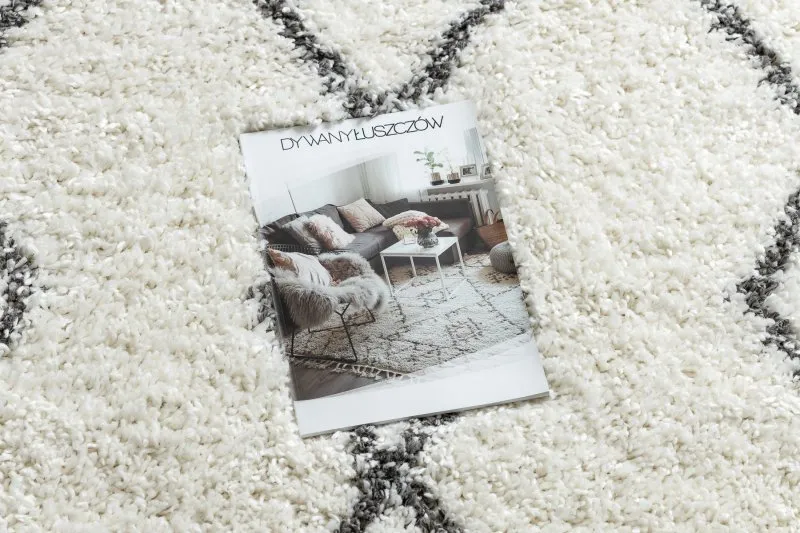 Teppich UNION 3374 Diamanten, Kette sahne / grau Franse berber marokkanisch shaggy zottig