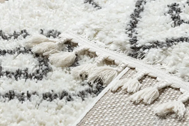 Teppich UNION 3374 Diamanten, Kette sahne / grau Franse berber marokkanisch shaggy zottig