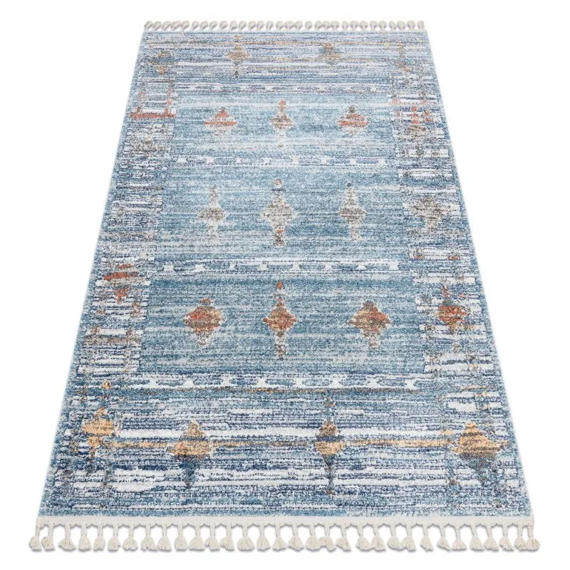 Modern Teppich BELLE BF13C blau / beige Franse 