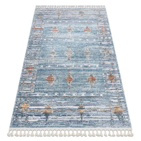 Modern Teppich BELLE BF13C blau / beige Franse 